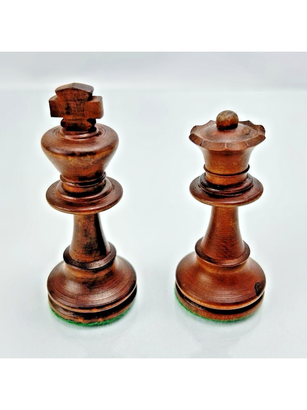 Grandmaster Wooden Chess Piece 70s Felt 3" King Queen Black/Brown Made in France
